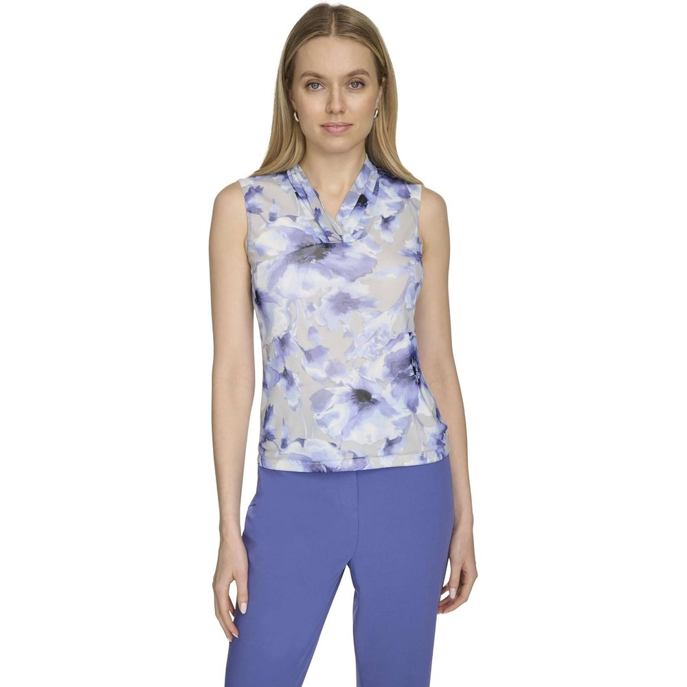 Calvin Klein Sleeveless Pleated V-Neck Blouse‎ Size Small